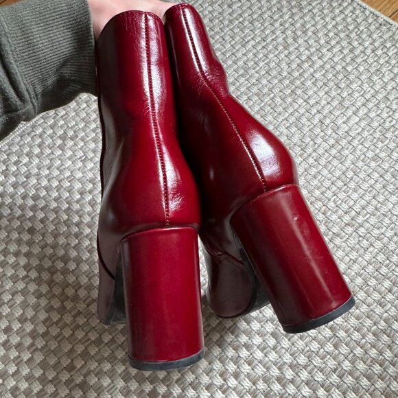 Zara Leather Ankle Boots Burgundy Red - Picture 6 of 8